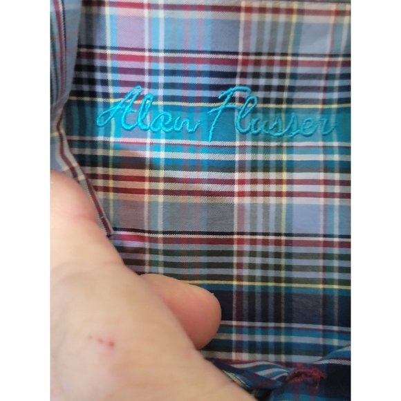 Alan Flusser Long Sleeve Button‎ Down Shirt Blue Red Plaid Men's Size 2XL, XXL - Picture 6 of 6